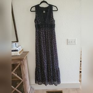 Pinko Velvet Lace Tiered Bottom Floral Maxi Dress Size 6 Multi Color $290